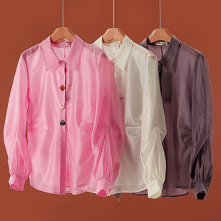 天丝拼折收腰菱形扣衬衫 499 春装 栖 866 85%莱赛尔纤维