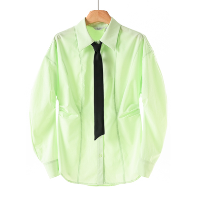 599西湖阁老【HO】春季*绍 设计感收腰蝙蝠袖领带衬衫017