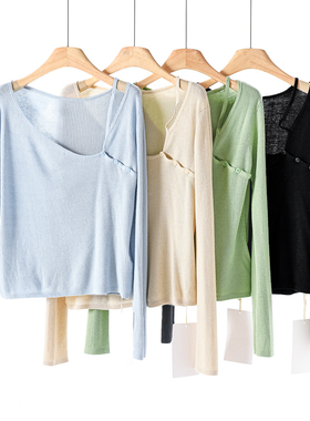 西湖阁老【AK】韩货春季 斜领薄羊毛小众设计毛针织衫376