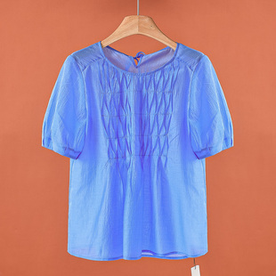 53%莱赛尔纤维 圆领系带折纹衬衫 27%醋酸 夏装 321弜 栖 499