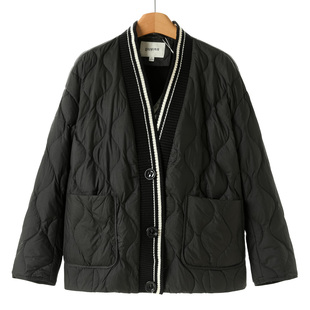 条纹V领门襟针织拼接羽绒服668 冬装 1399西湖阁老 熠