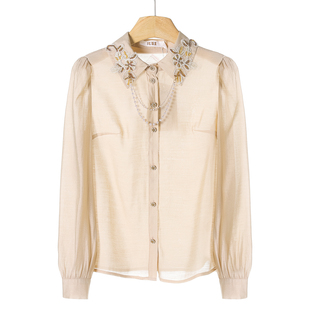 串珠贴花方领珠链气质衬衫 659 春季 蕾 165 72%粘胶纤维