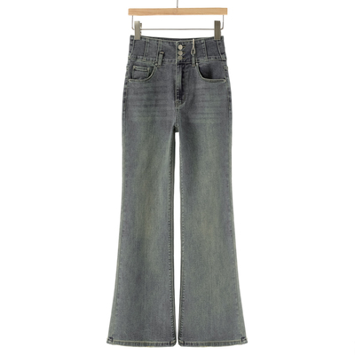 469西湖阁老【兰】冬装 排扣高腰收腹显瘦喇叭牛仔裤646