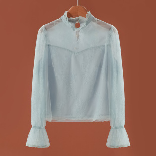 100锦纶 镂空蕾丝衬衫 蕾 花边立领喇叭袖 127 春装 599