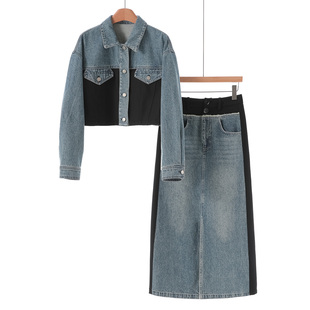 栖 高腰半身裙棉质拼接牛仔套装 春装 外套 688 短款 西湖阁老