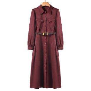 衬衫 西湖阁老 绍 春季 领拼折A摆过膝连衣裙893恩 幸