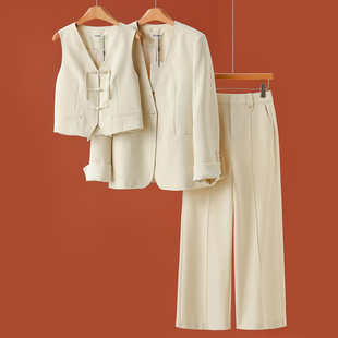 高腰垂感阔腿裤 西湖阁老 提花国风外套组合 春装 132