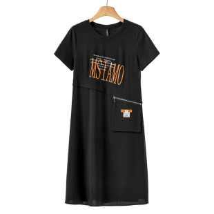 圆领套头立体拼接口袋字母连衣裙991弜 夏装 459西湖阁老 漠