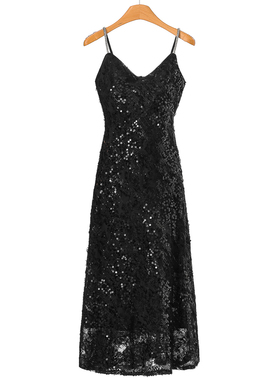 1199西湖阁老【莫Y】26春装 轻奢亮片收腰V领钻条吊带连衣裙011