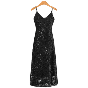 轻奢亮片收腰V领钻条吊带连衣裙011 26春装 1199西湖阁老 莫Y