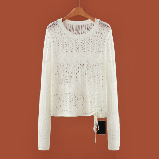 抽绳露腰镂空渔网面薄针织衫 春季 497 兰 339西湖阁老