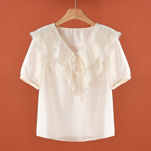 叠加荷叶领系带套头衬衫 659 夏装 栖 311弜 74.7%莱赛尔天丝