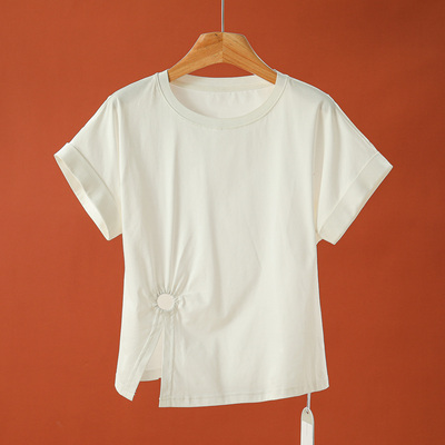 459西湖阁老【兹】夏装 收褶圆环开叉翻边袖蝙蝠式T恤112弜