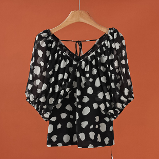 莫Y 雪纺衫 夏装 短袖 612 V领小众套头修身 599西湖阁老