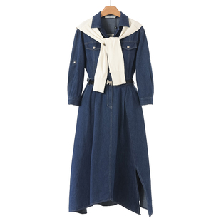 针织披肩不规则开叉牛仔连衣裙132 春装 1199西湖阁老 栖