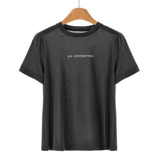 字母极简风透气舒适短袖 199 春装 兰 T恤063 65%粘纤