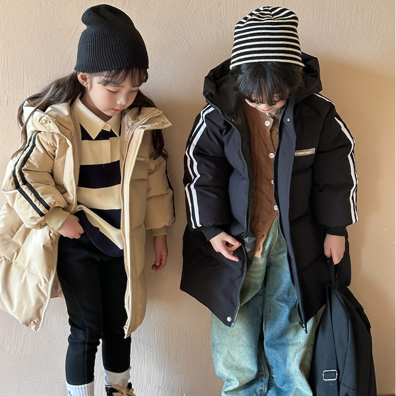 新款儿童羽绒棉服中长款加厚男童棉袄女童棉衣连帽外套冬装中小童