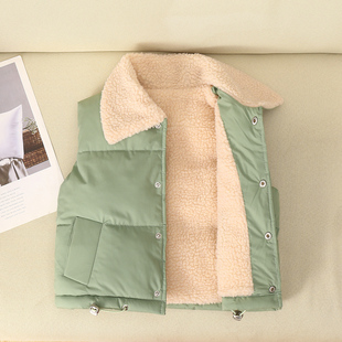 儿童马甲加绒加厚男童羽绒棉坎肩女童背心外穿秋冬羊羔绒中小童潮