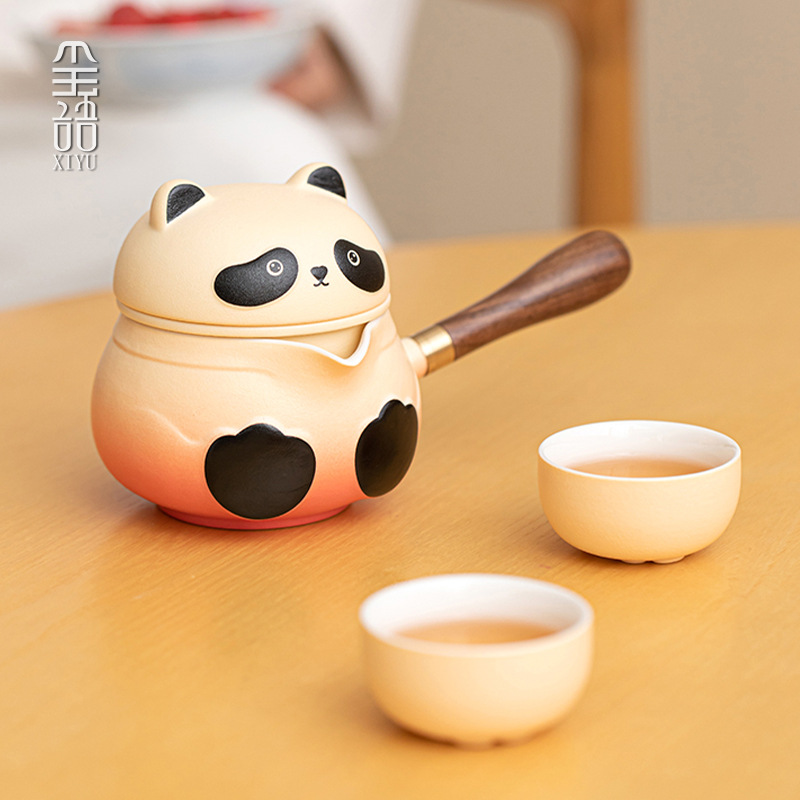 新款粗陶快客杯式包侧把壶陶瓷功夫旅行茶具一壶二杯套装