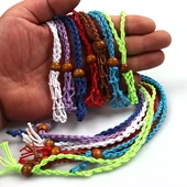 欧美水晶网兜编织项链天然石水晶吊坠绳可调节复古手工网兜项链