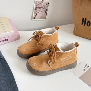 女童靴子2025冬季新款加绒保暖英伦风短靴中大童初中生二棉马丁靴
