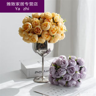 尤柯鸟感轻奢仿真花客厅装摆件高脚杯玻璃花瓶插花花艺餐桌花假花