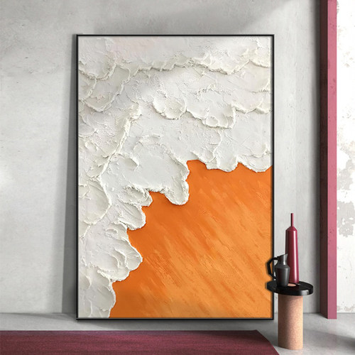 客厅装饰画 画现代简约轻奢玄关挂画 画橙色抽象肌理落地沙发背景