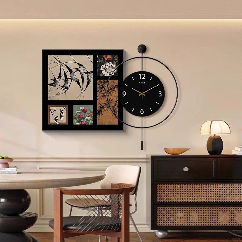 餐厅装饰画钟表挂画组合客厅2025新款时钟壁画挂钟墙面装饰挂桌墙