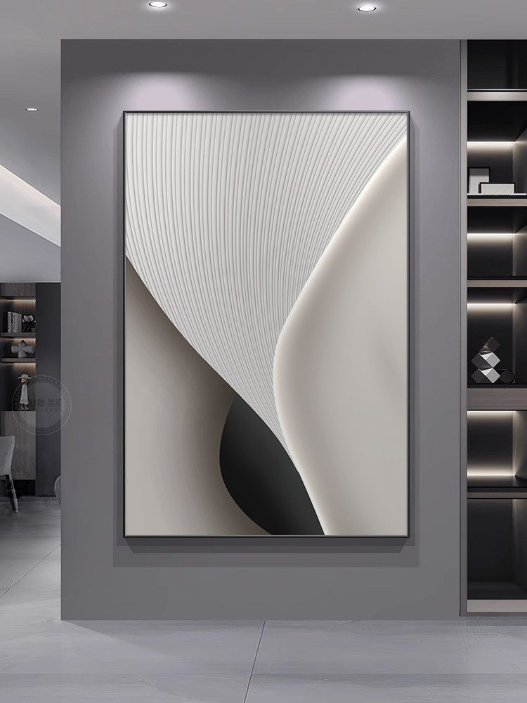 装饰画客厅挂画现代极简主义沙发背景墙壁画黑白抽象艺术高端地板