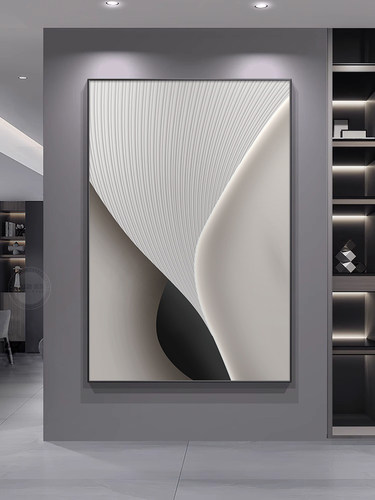 装饰画客厅挂画现代极简主义沙发背景墙壁画黑白抽象艺术高端地板