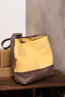 独行野兽原创水桶包大容量单肩包斜挎包粗肩带头层牛皮雾腊皮