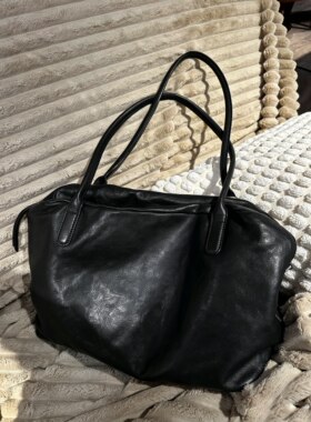 独行野兽头层洗水植鞣牛皮真皮大托特包新款时尚潮流电脑包公文包