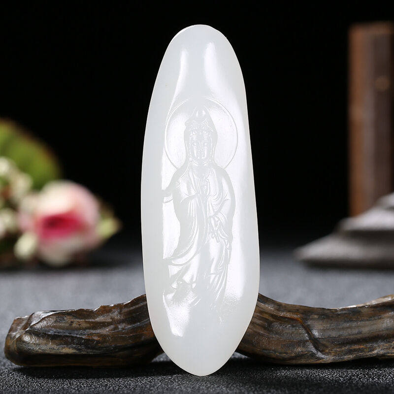 【珠宝严选】新疆玉雕工艺师冯立辉羊脂白玉观音吊坠挂件重42.589