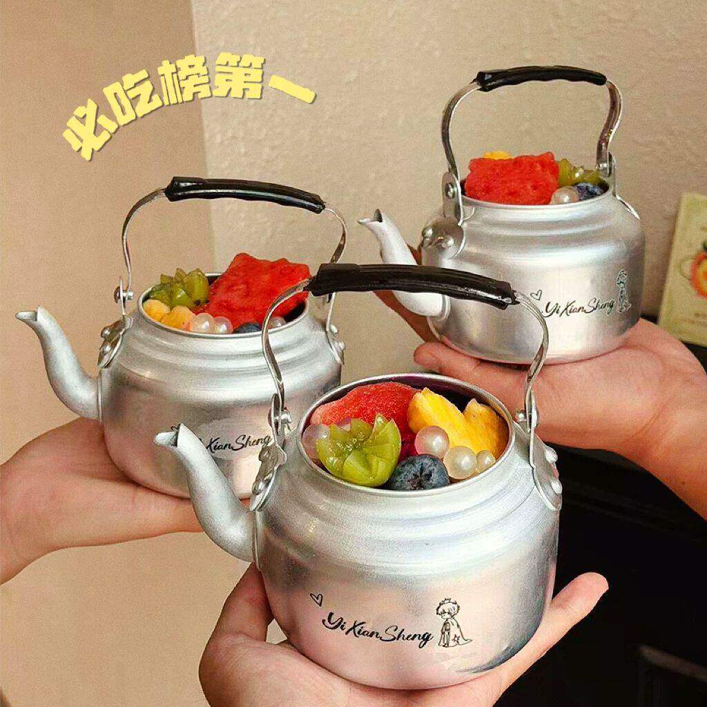 网红水吊子蛋糕装饰复古铝制茶壶小水壶甜品容器创意水果蛋糕摆件