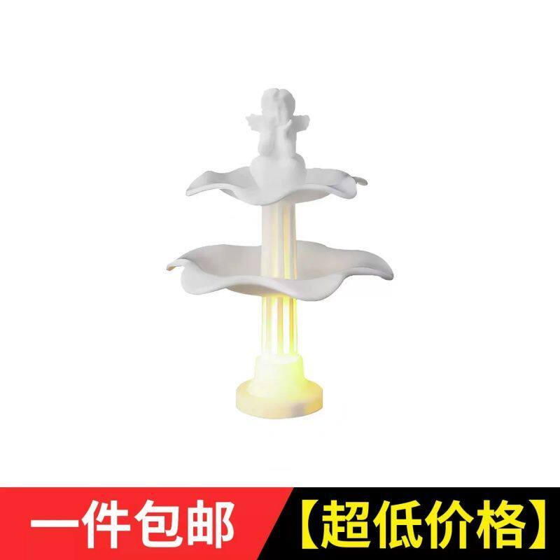 网红许愿池小天使蛋糕装饰摆件罗马柱喷泉七夕情人节女神生日配件