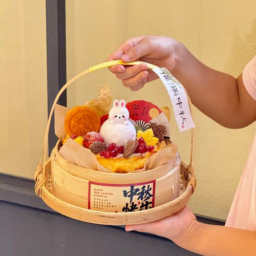 2026中秋节蒸笼手提篮竹篮蛋糕装饰月球兔子玉兔中秋贴纸扇子插件