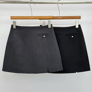 XIBEIERXIXI高腰短裙女2026春夏小开叉气质A字裙防走光西装半身裙