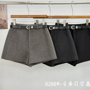 XIBEIERXIXI高腰毛呢短裤女2025秋冬显瘦靴裤气质呢子休闲阔腿裤