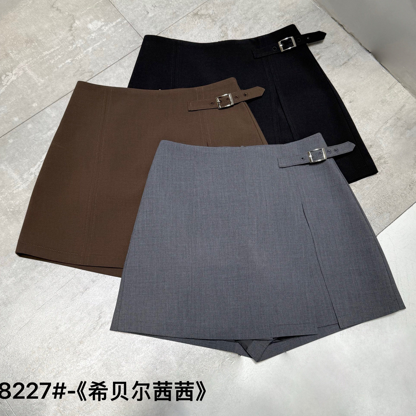 XIBEIERXIXI高腰短裤裙女2025秋季开叉A字阔腿裤时尚百搭前裙后裤