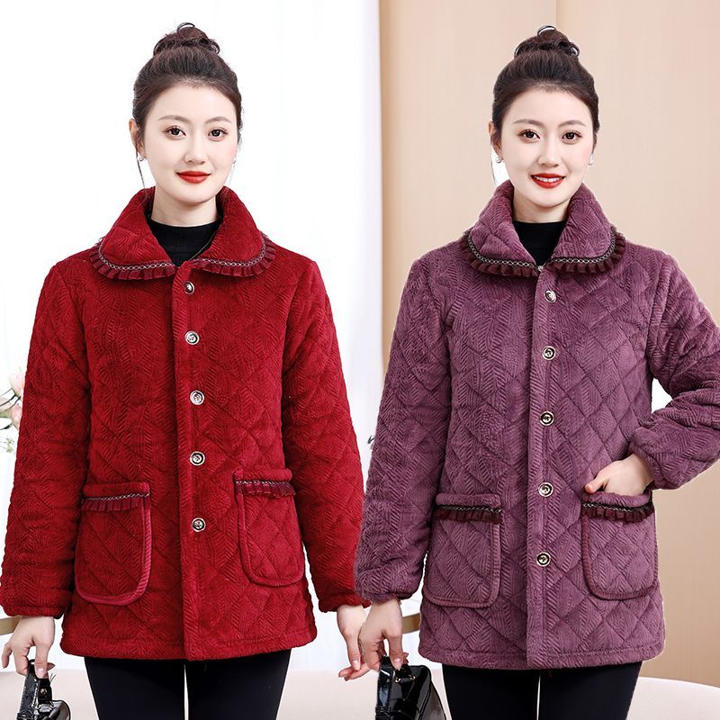 四川省省服加绒棉衣罩衣中老年保暖翻领安哥拉红棉袄外套棉服加厚