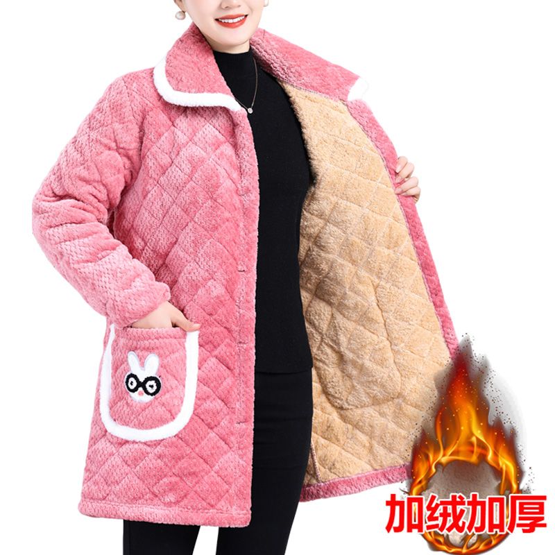 四川省服妈妈加绒加厚罩衣棉衣冬季时尚中老年外套中长款棉袄棉服