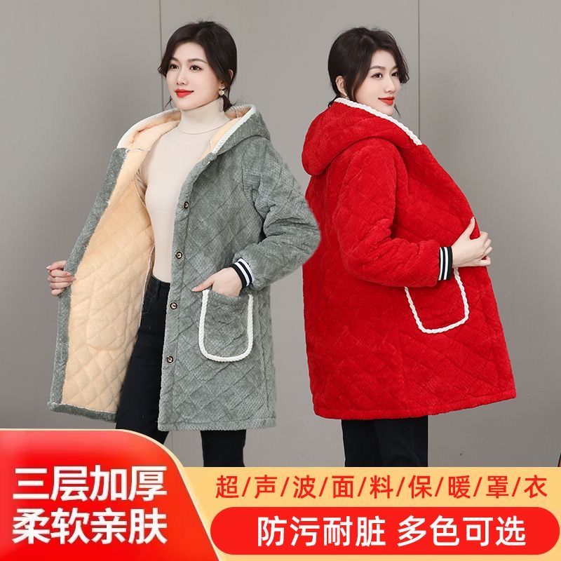 四川省服加绒加厚罩衣女成人冬新款外穿女士加棉羽绒服中长款外套