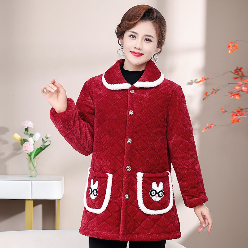 四川省服妈妈冬装棉服罩衣中长款加绒加厚棉衣外套中老年女装棉袄