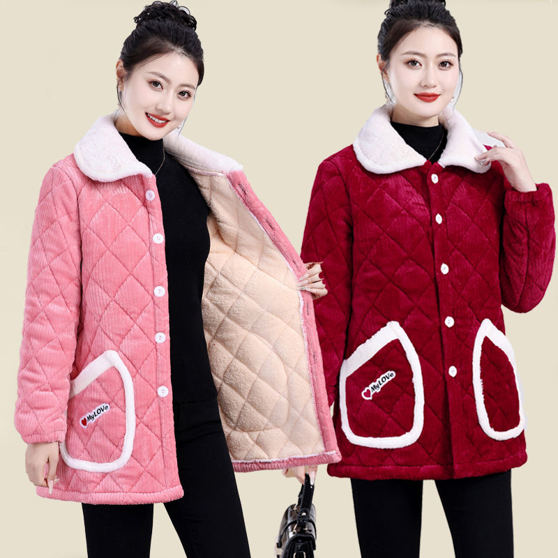 四川省服冬季加绒新款加厚保暖棉服大码外套罩衣女外中长款棉衣