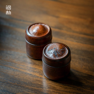 问朴 古拙老竹大漆迷你茶叶罐便携小茶仓精品老味随身茶入香粉罐