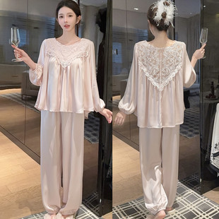 春秋季冰丝纯欲风睡衣女性感丝绸镂空2026年新款高级感套装家居服