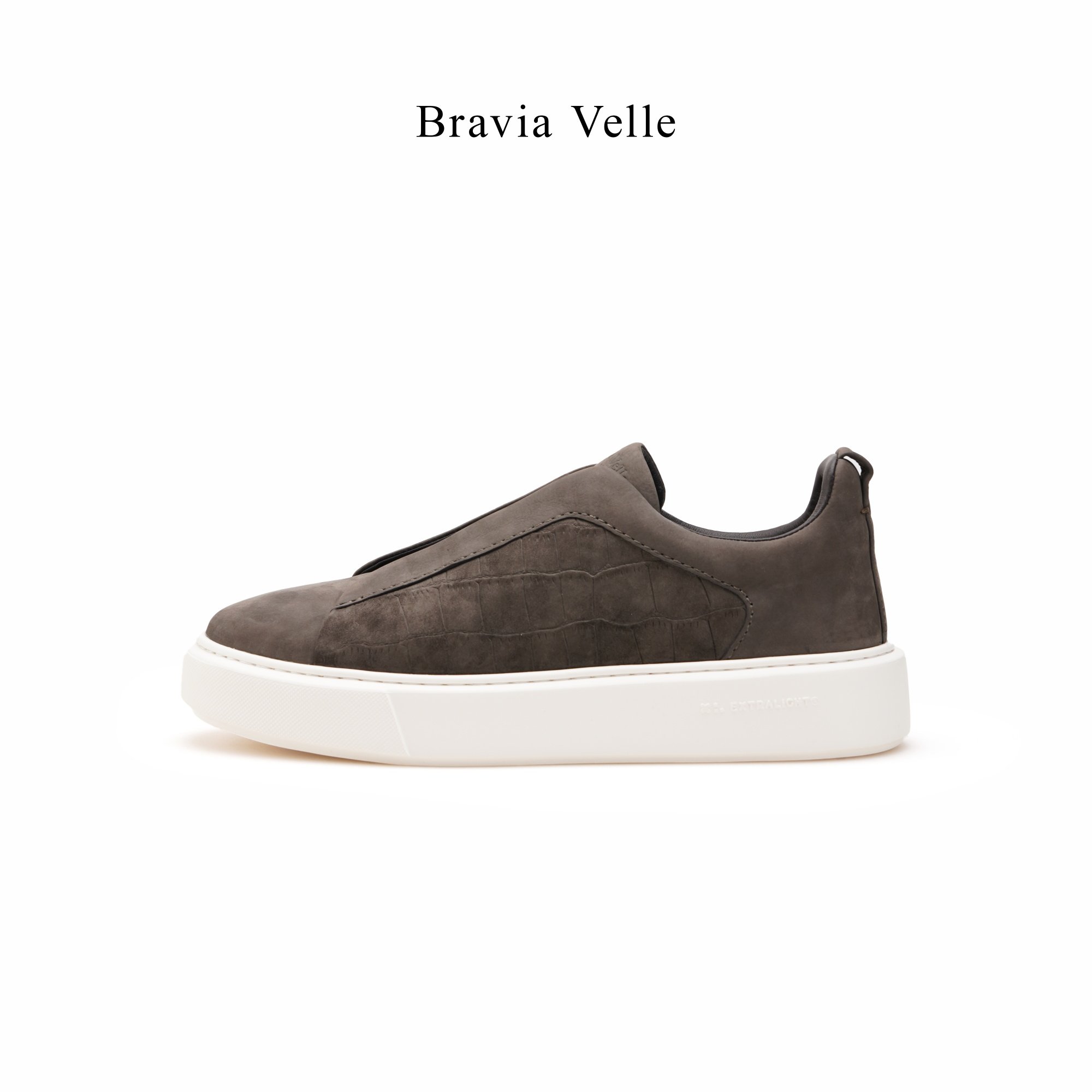 bravia velle九鱼磨砂皮男士隐藏鞋带一脚蹬轻便百搭低帮滑板单鞋图片
