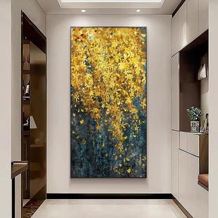 发财树入户玄关装饰画画大芬村油画画迎春花客厅走廊过道挂画画