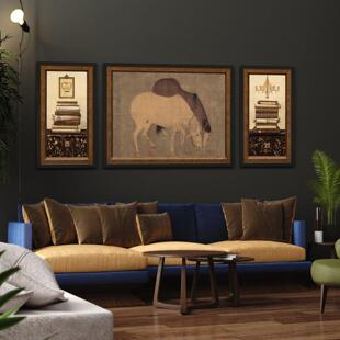 饰画办公室书房马挂画 中古风覆古客厅沙发背景墙壁装 新品 新中式