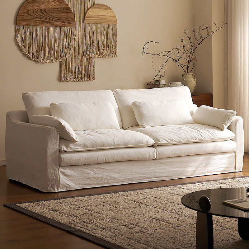 怀抱沙发棉麻布艺客厅小户型可拆洗法式奶油风白色三人风信子沙发